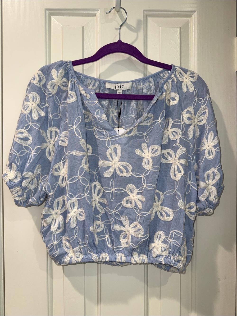 Joie Light Blue Floral Embroidered Crop Top